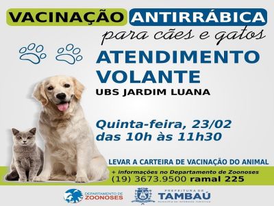 Prefeitura de Tambaú realiza atendimento volante para Vacinação Antirrábica