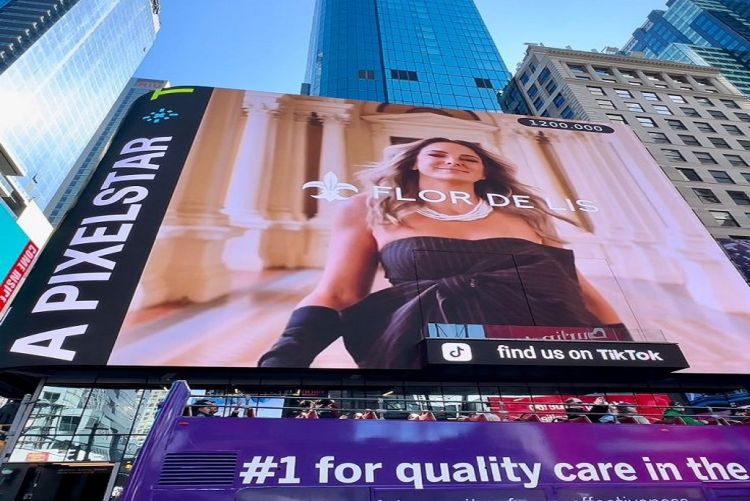 Ticiane Pinheiro estampa campanha na Times Square