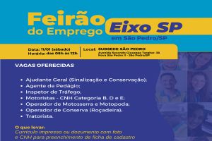 Eixo SP promove Feirão de Emprego neste sábado, em São Pedro