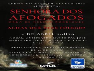 Alunos do teatro do Senac apresentarão peça na próxima terça-feira