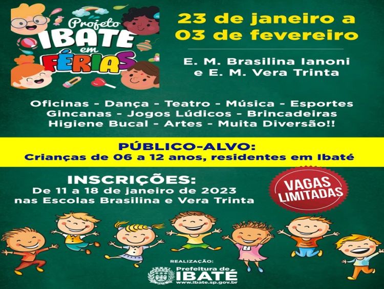 Prefeitura de Ibaté abriu inscrições para o “Projeto Ibaté em Férias”